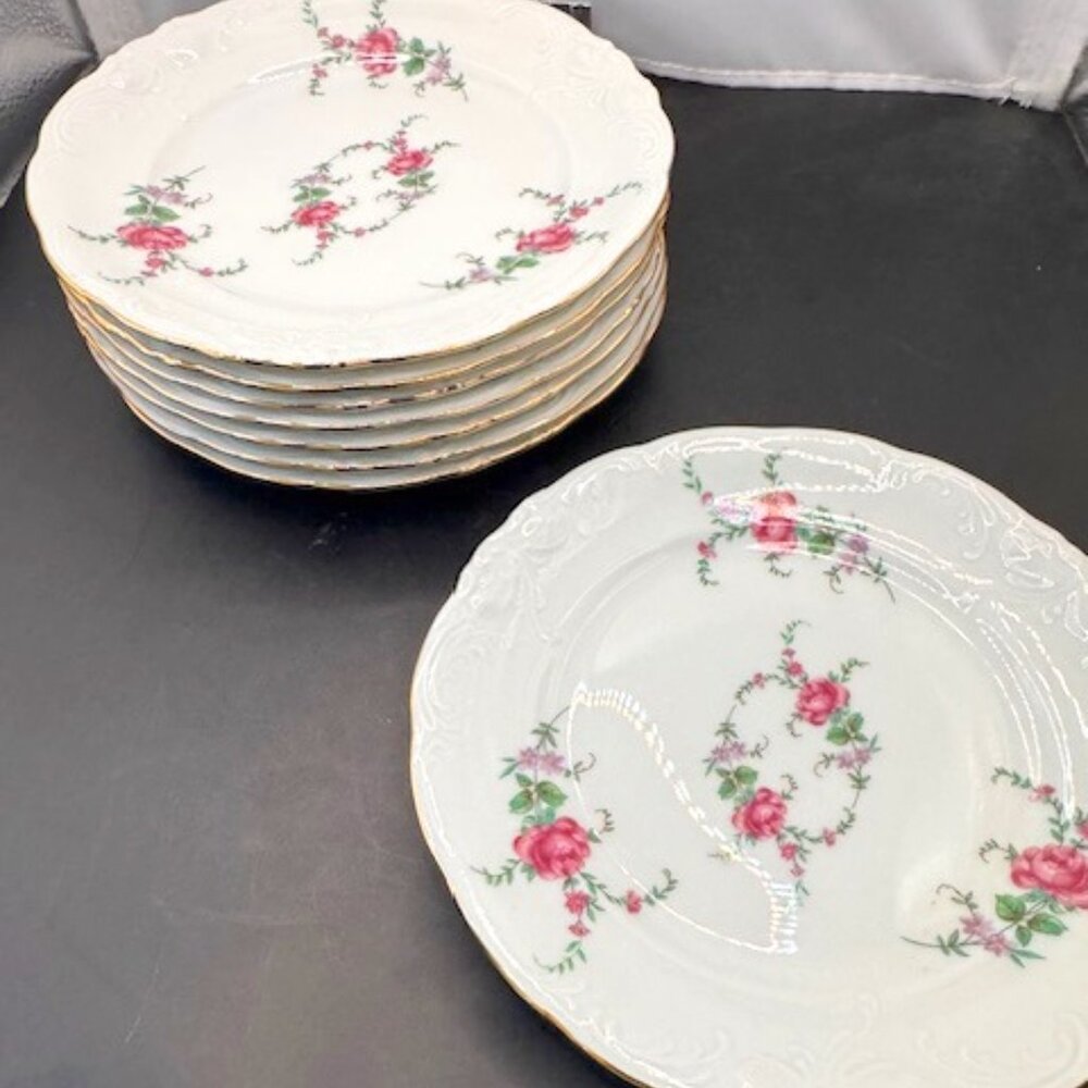 Royal Kent Poland China Bavarian Rose Design 8 Bread Butter Desert Plates
